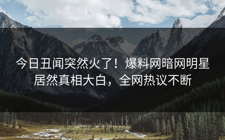 今日丑闻突然火了！爆料网暗网明星居然真相大白，全网热议不断
