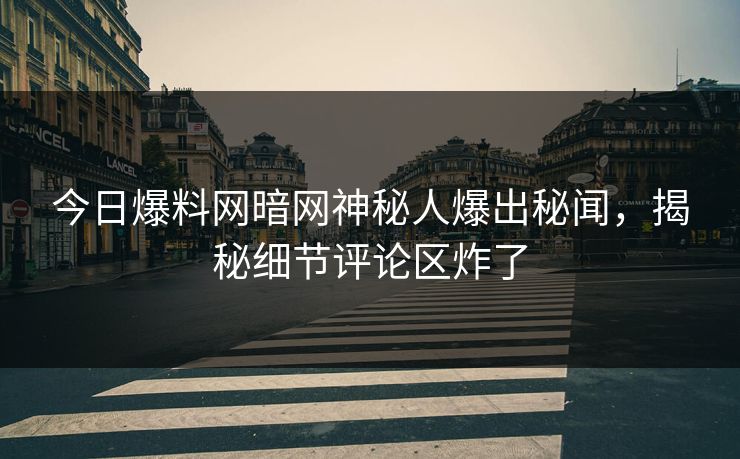 今日爆料网暗网神秘人爆出秘闻，揭秘细节评论区炸了