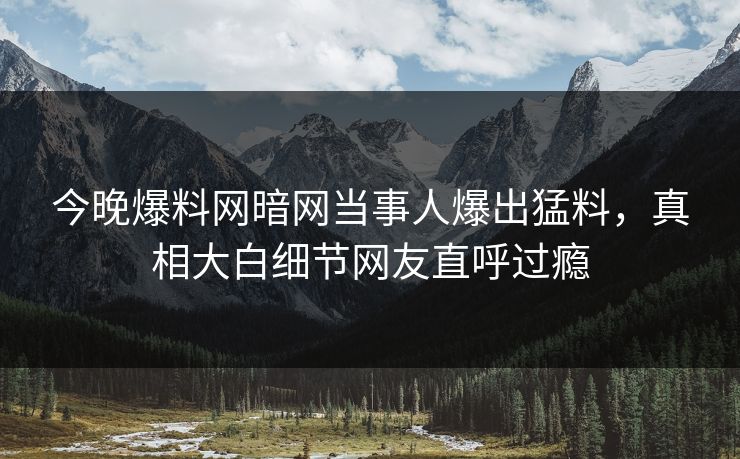 今晚爆料网暗网当事人爆出猛料，真相大白细节网友直呼过瘾