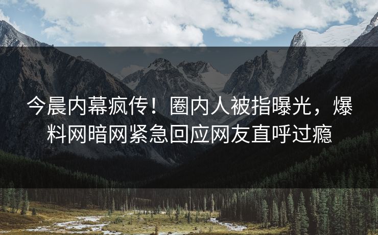今晨内幕疯传！圈内人被指曝光，爆料网暗网紧急回应网友直呼过瘾