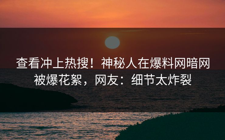 查看冲上热搜！神秘人在爆料网暗网被爆花絮，网友：细节太炸裂