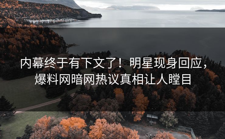 内幕终于有下文了！明星现身回应，爆料网暗网热议真相让人瞠目