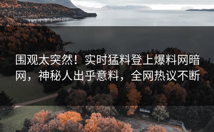 围观太突然！实时猛料登上爆料网暗网，神秘人出乎意料，全网热议不断