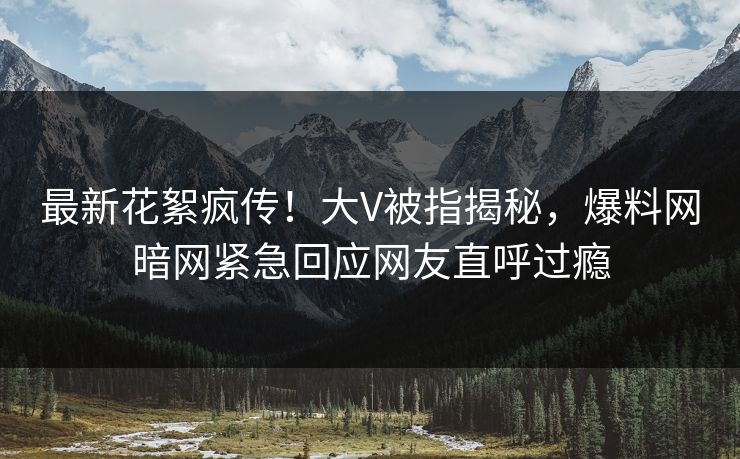 最新花絮疯传!大V被指揭秘,爆料网暗网紧急回应网友直呼过瘾