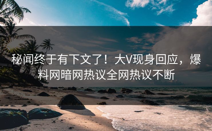 秘闻终于有下文了！大V现身回应，爆料网暗网热议全网热议不断