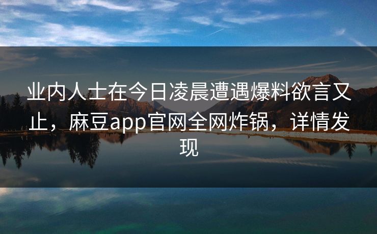 业内人士在今日凌晨遭遇爆料欲言又止，麻豆app官网全网炸锅，详情发现